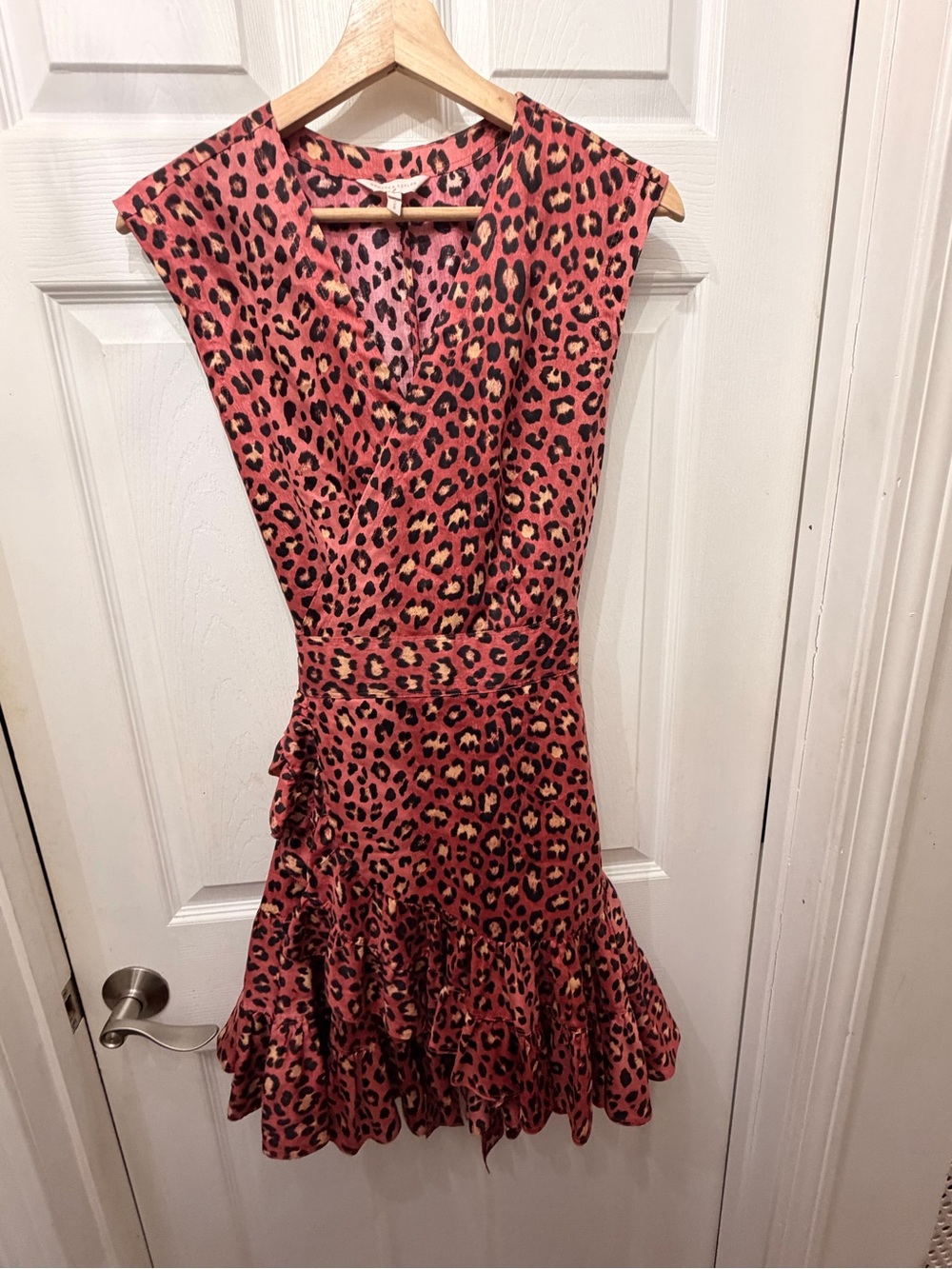 Rebecca Taylor Pink Leopard-Print Ruffle Wrap Mini Dress